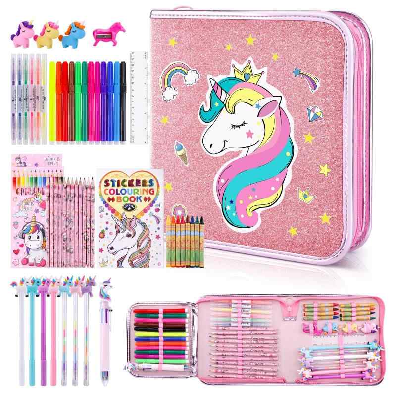 QearFunXD 53PCS フルーツの香りのマーカー アート着色お絵かきセット ユニコーン鉛筆ケース 子供のための画材 文房具セット鉛筆 クレヨン マーカー 子供のため最高な誕生日プレゼント inasuteppu-10111747 イナノカショップ サンプル画像3