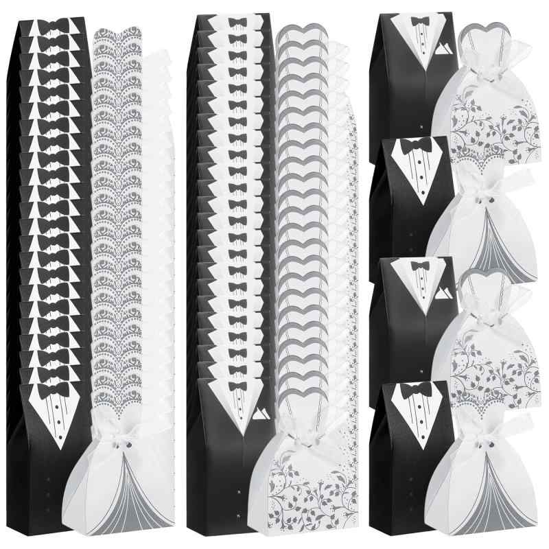 SHIDOW ウェディングキャンディボックス 100個 結婚式の記念品ボックス タキシードの記念品ボックス キャンディチョコレートギフトボックス クリエイティブヴィンテージウェディングトリー