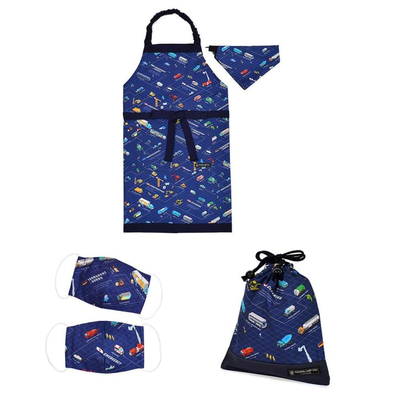 [COLORFUL CANDY STYLE] エプロン・マスク3点セット エプロン 巾着(給食袋) 抗菌マスク 2枚セット 三角巾 130-160 入園入学準備 かわいい 女の子 かっこいい 男の子