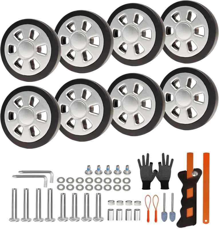 イナノカショップのASUNTOM スーツケース キャスター 交換 幅12mm 直径55mm 60mm キャスター 交換キット キャリーバッグ 修理 キャスター キャリーケースキャスター 回転ホイール TPUゴムインラインホイール｜アングル2