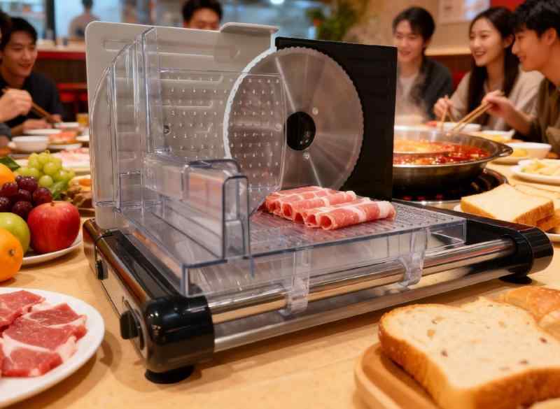 電動 肉スライサー 電動フードスライサー 折り畳み式収納 ミートスライサー しゃぶしゃぶ肉/パン/ハム/チーズ/野菜/果物用 均一スライス お手入れ簡単 安定作業 1-18mm調整可能な肉スライサ折りたたみ可能でコンパクトなデザイン：このデリスライサーは、ほとんどのキャビネットやカウンタートップに収まるほど小さな折りたたみデザインを特長としています。使用後は簡単に折りたたむことができ、できるだけスペースを節約します。安全性と間欠スイッチの設計：滑り止めの吸盤フィートにより、デリスライサーは作業中も安定しています。また、食品プッシャーや親指プロテクターは、指を守るブレードガードの役割も果たします。このスライサーには、より安全性を高める新しい間欠スイッチの設計があります（「I」はオン機能、「0」はオフ機能、「II」は間欠機能）。簡単にお掃除:シームレスで取り外し可能な特長により、衛生管理が簡単です。刃、フードキャリッジ、親指プロテクター、食品プッシャーはすべて取り外し可能です。水で洗うことはもちろん、食器洗い機でも洗えるので、生活がより便利になります。パワフルかつ省エネのスライサー：この120Wの肉スライサーは、優れた鋭い304ステンレス製のギザ刃を装備しています。肉、デリ、チーズ、パン、ローストビーフ、七面鳥の胸肉、野菜、果物など、さまざまな食材をスライスするのに役立ちます。省エネながらも同じスライシング効果を実現します。精密な厚さ調節：この電動フードスライサーには厚さ調整ノブがあり、厚さを0〜18mmまで調節できます。紙のように薄いハムから完璧にカットされたローストまで、希望の精度で簡単に均等にスライスできます。シェフのように手軽かつプロフェッショナルな調理が可能です。