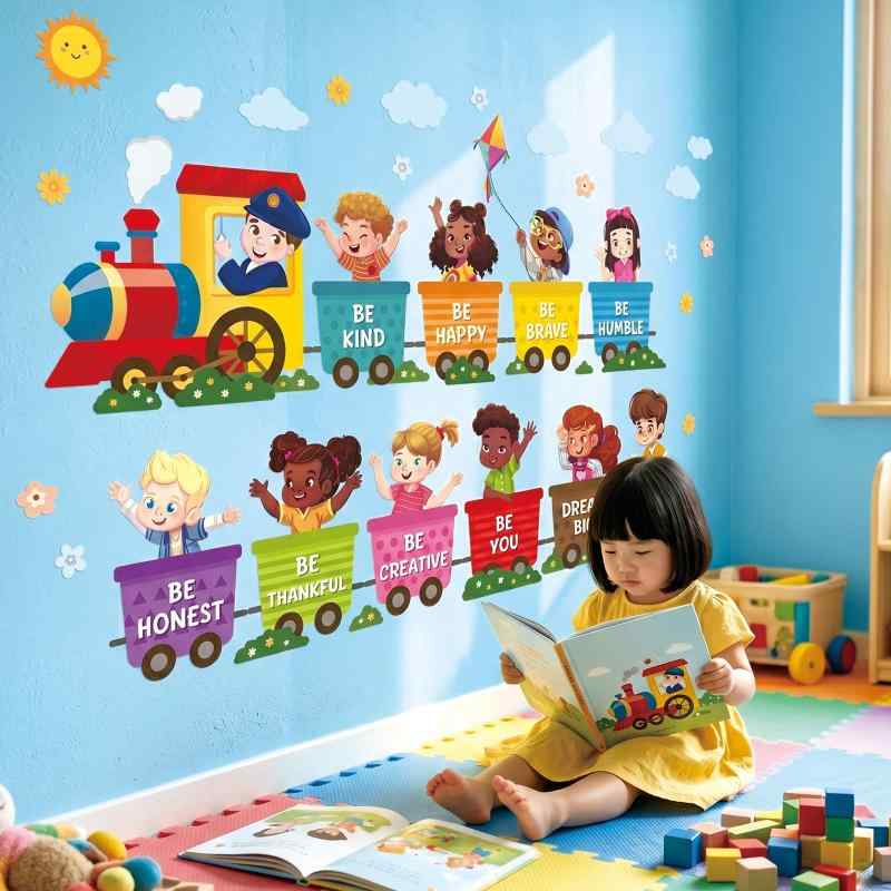 DECOWALL 名言入り 列車 トレイン ウォールステッカー 子供部屋 男の子向け 保育園 幼稚園 ベビールーム 壁飾り 貼ってはがせる インテリアデコレーション (SG2-2512)