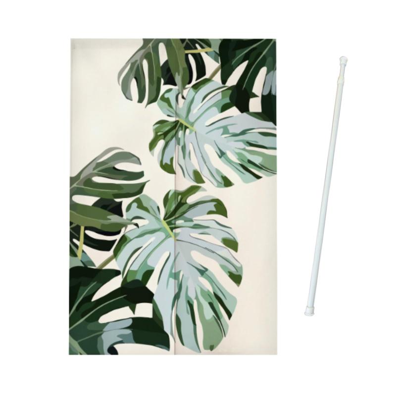 Rakuten - のれん 突っ張り棒付き ロング 150×80 厚手 植物柄 ボタニカル グリーン 葉 暖簾 目隠し 間仕切り 簡単取付 戸口カーテン 模様替え ナチュラル