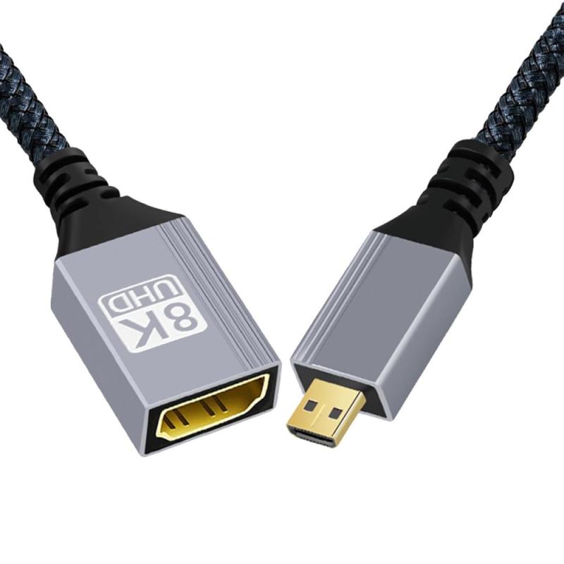 NFHK 8K タイプD マイクロ HDMI 2.1 オス 90 度左アングル - HDMI メス延長 HDTV ケーブル DV カメラ ノートパソコン ポータブル モニター用