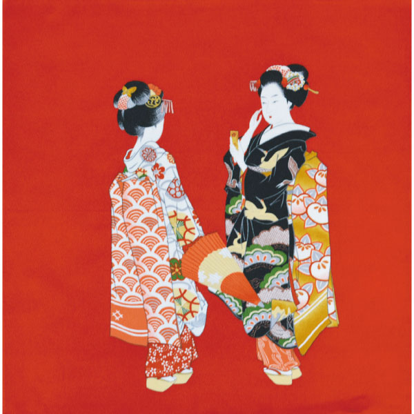 ちりめん風呂敷浮世絵 中巾約45cm×47cm 1枚入 SH-16#101 メール便可｜お取り寄せ品 中幅 二人舞妓 INAZUMA 京ちりめん 風呂敷 レーヨン 風呂敷バッグ 制作 風呂敷バッグ エコバッグ レジカゴバッグ 贈答品包み SH16101