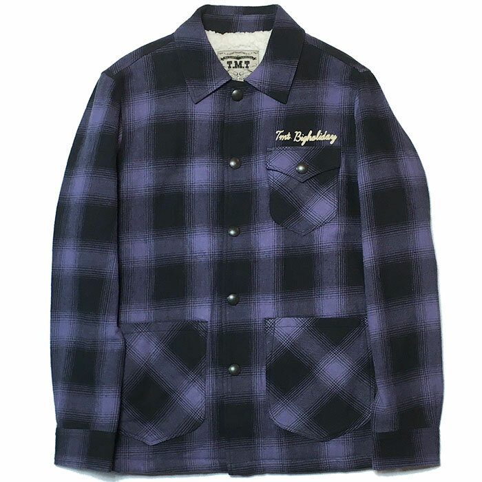 楽天INCENSE 楽天市場店【SALE セール】【TMT ボアチェックシャツジャケット】TMT VINTAGE OMBRE CHECK BOA SHIRTS JACKET PURPLE tmt-TJK-F18IN01