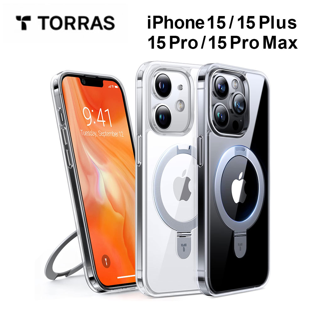  TORRAS UPRO Ostand Clear Case iPhone15 15pro 15Plus 15promax ケース 透明 耐衝撃 保護 画面保護ガラス 黄変防止 米軍MIL規格 リングスタンド