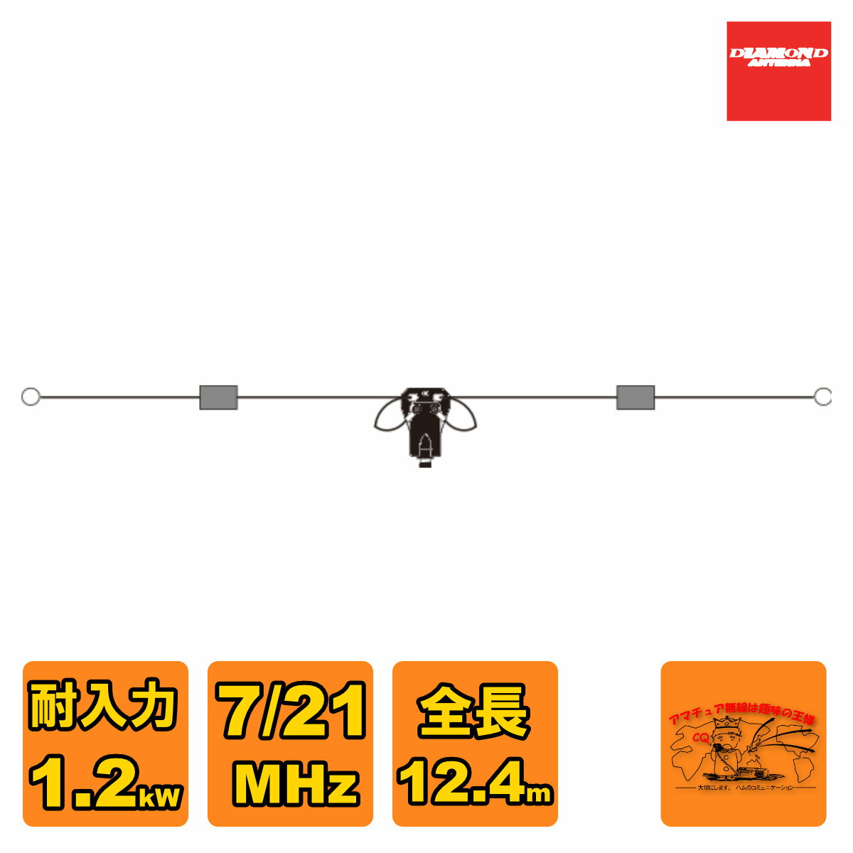 ●全長：12.4m●重量：1.2kg ●耐入力:1.2kW(PEP)●接栓:M-J ●空中線型式:ダイポール型