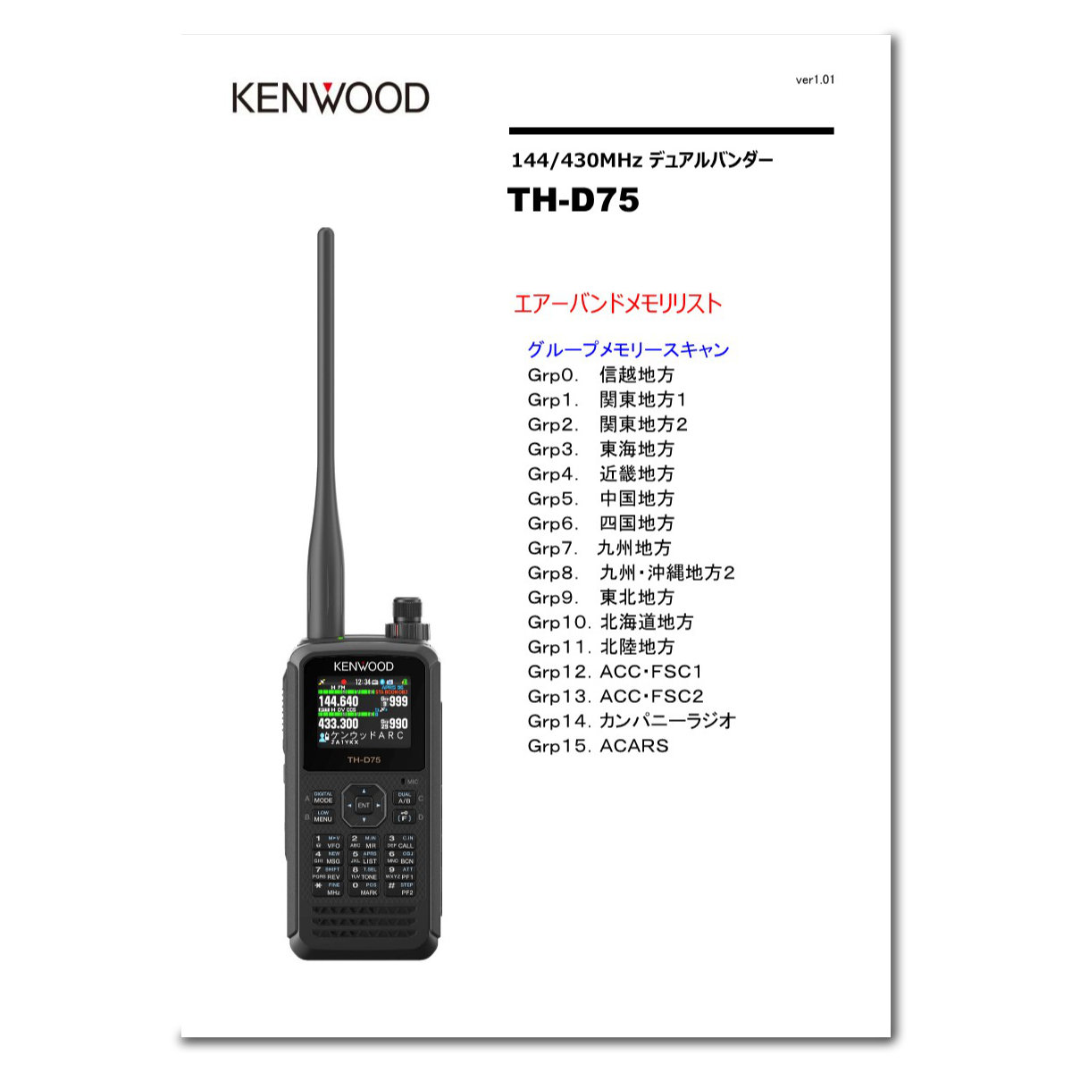TH-D75 エアーバンドスペシャル + KHS-55BT セット ケンウッド 144/430MHzデュアルバンダー APRS、D-STAR対応