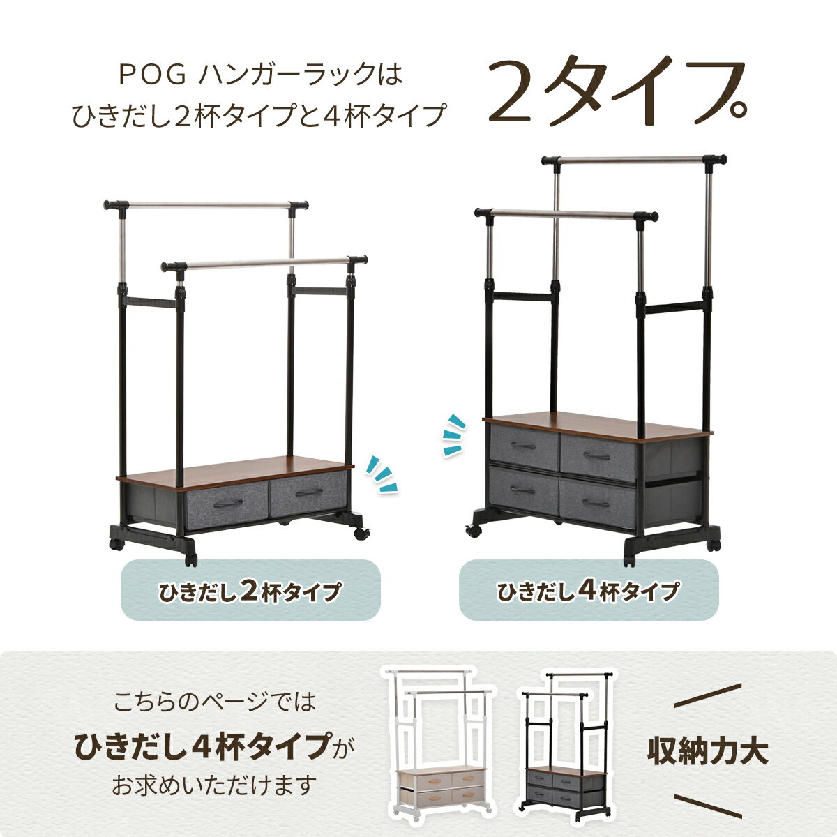 【クーポン配布中】ハンガーラック 伸縮 2列 ...の紹介画像3