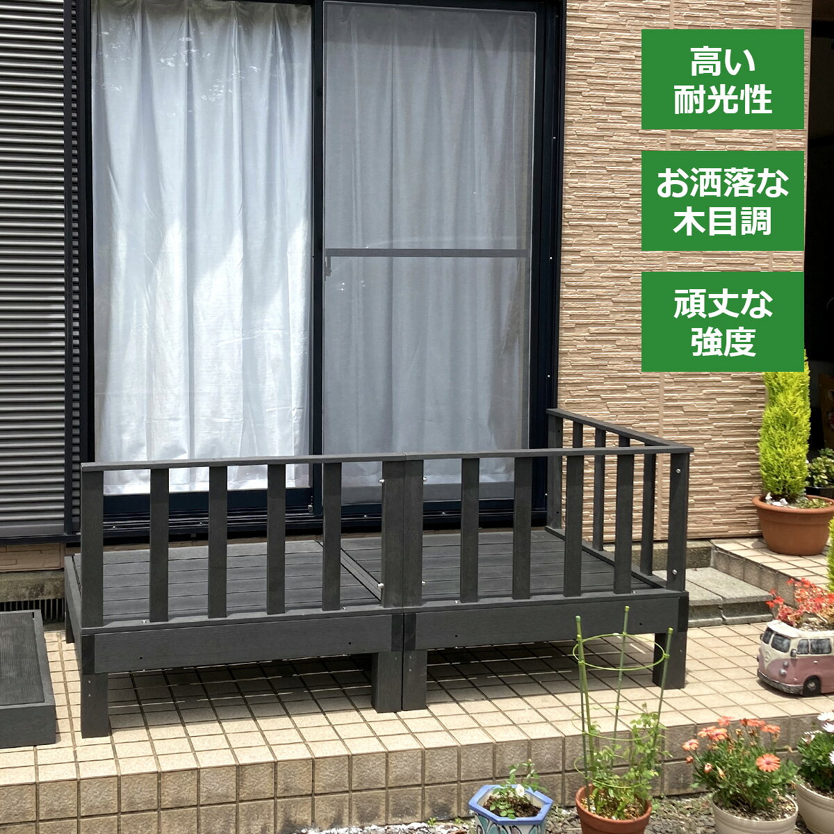 【クーポン配布中】ウッドデッキ 組合せ2点セット 本体1 ステップ1 踏台 人工木 樹...