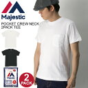 ★期間限定・ポイント15倍商品★Majestic(マジェスティック) Single Jersey 2パック ポケット クルーネック Tシャツ カットソー ショートスリーブ 無地 2枚組 メンズ レディース