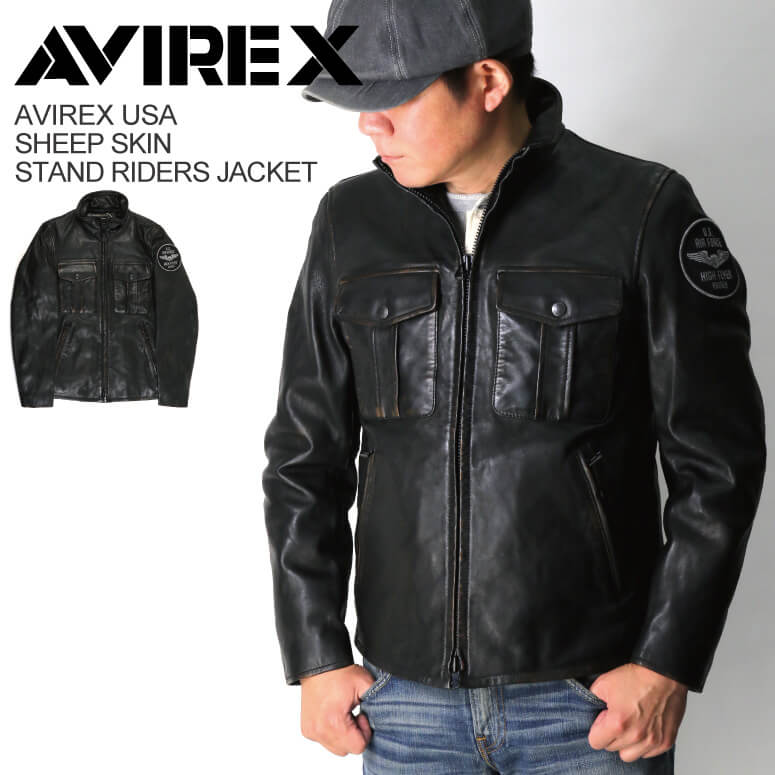 ★期間限定・ポイント10倍商品★【送料無料】AVIREX(アビレックス) アヴィレックス シープスキン スタンド ライダース ジャケット 革ジャン レザージャケットメンズ レディース【クーポン対象外商品】プレゼント