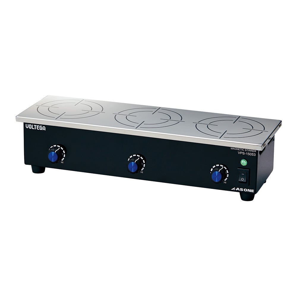 【品番】3-6759-01【メーカー】アズワン【型番】VPS-150S3【JAN】4582110977886【入り数】1個※掲載画像は代表画像です。シリーズ共通の画像を使用している場合があり、お届けは商品名に記載の型番・数量となります。■特長強力磁石＆インダクションモーター採用で天板から離れた撹拌子を回転させることができます。（例：500mL丸底フラスコで20mm程度／フットボール型撹拌子使用）高粘度・大容量の撹拌が可能です。タコジェネレーターによるフィードバック制御により、低速から高速まで安定した回転を得ることができます。低回転域でも安定した回転を実現します。アナログツマミで目盛りに対して、比例した回転数を設定することができます。背面に専用金具を取り付けることができ、サポートロッドと組み合わせる事によりスタンド代わりにご使用頂けます。ジャングル兼用スペースとコスト重視の他連スターラーです。■仕様本体サイズ（mm）:450×150×111天板サイズ（mm）:450×111材質:本体／SPCC（アクリル塗装）、天板／ステンレス（SUS304）モーター:インダクションモーター天板材質:ステンレス（SUS304）天板サイズ:450×150mm回転数:60〜1350rpmモーター:3×3W撹拌容量:10L×3磁石/強度(T):ネオジム/0.42×3電源:AC100V　50/60Hz、2.5m　3Pプラグ最大消費電力:60W本体サイズ:450×150（161）×111mm（（　）内は突起部含む）重量:5.7kg※撹拌容量および回転数は対象が水の場合です。※ご使用になる撹拌子のサイズは容量・粘度によって異なります。目的によって使い分けください。荷姿サイズ:590×350×190mm　6.80kg関連商品アズワン ハイパースターラーシステムDxII 低〜中粘度液用 大型 L...アズワン 低速スターラー 1連デジタル表示　ULS-1N 2-8155...アズワン バイアルスターラー（デジタル）　VPV-100S10-H 3...157,490円159,560円175,560円アズワン マルチスターラー　撹拌数10連　MS-52M 1-1463-...アズワン デジタル大型スターラー　HPS-500R 1-4140-01...アズワン VOLTEGAパワースターラー （SUS天板）デジタルタイプ...168,870円169,660円123,460円アズワン VOLTEGAパワースターラー （フェノール樹脂）デジタルタ...アズワン マルチスターラー　撹拌数5連　MS-51M 1-1463-0...アズワン プレート用シェイキングインキュベーター（フロントラボ）　My...118,290円121,250円152,400円アズワン ハイパースターラーシステムDxII 低〜超高粘度液用 大型 ...アズワン ハイパースターラーシステムDxII 低〜超高粘度液用 小型 ...アズワン パワースターラー （オイルバス用）　VPS-200SOB 3...190,760円188,690円109,860円