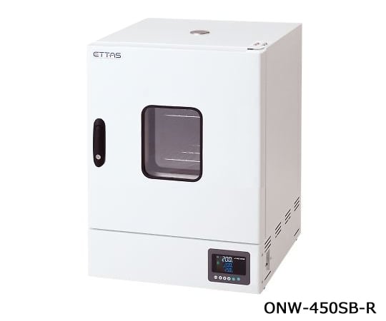 【品番】1-9004-45【メーカー】アズワン【型番】ONW-450SB-R【JAN】4589638265204【入り数】1台※掲載画像は代表画像です。シリーズ共通の画像を使用している場合があり、お届けは商品名に記載の型番・数量となります。■特長【ETTAS・Sシリーズ共通特徴】デジタル式過昇防止装置を標準搭載しています。3段PID制御方式の採用により幅広い温度領域でのオーバーシュート・アンダーシュートが低減します。4種類のタイマー機能、曜日・時刻指定タイマーに加え、16ステップ8パターンのプログラム機能を搭載したオールラウンドタイプです。視認性・操作性に優れたLCDディスプレイを採用しています。オプションを接続することで、瞬時にエラーがわかり対処できます。（ アラームオプション 参照）【ワイヤレスロガーアプリ特長】離れた場所からでも実測温度と設定温度を確認できます。実測温度と設定温度を一定間隔で基板内のメモリーに記憶します。マニュアル無しでも直観的に操作できます。読み出した記録データは自動的にCSV形式の添付ファイルに変換され、メールアドレスを入れるだけでパソコン等への送信ができ、ファイルはEXCEL等の表計算ソフトで開いて、グラフ化や編集、帳票作成が行なえます。記録したデータを読み出しても、消去するまでは電源をOFFしてもデータは基板内に保持されます。記録の開始/停止、消去はアプリから行ないます。【6つの安全・安心機能】離れた場所からでもPV／SVの確認ができます。マニュアル無しでも直感的に操作できます。記録データをパソコンに転送してグラフ作成等がカンタンに！読みだした記録データは自動的にCSV形式のファイルに変換され、メールで簡単にパソコンへ転送できます。エラー発生時の安心・安全機能オプションを接続することにより、瞬時にエラーが確認でき対処できます。高精度の温度調節3段階PID制御低温域、中温域、高温域を個別でPID制御が可能です。オーバーシュート、アンダーシュートが軽減されます。デジタル設定式過昇防止機能作業温度をデジタルで設定できる過昇防止機能です。設定値になるとヒーターOFFします。風量の可変（強制対流方式）アナログ感覚でHI、MID、LOWの3段階設定が可能です。軽い紛体が飛散しにくいです。■仕様庫内寸法（mm）:450×447×450扉:右温度制御範囲:室温+20〜300℃最高温度到達時間:約40分温度変動（JIS）:±3℃（at　300℃）温度勾配（JIS）:25℃（at　300℃）温度制御方式:3段PID制御、SSR出力通信機能:規格：Bluetooth　Smart（Bluetooth　4.2）　/　距離：Class2（約10m）記録方式:フルストップ（フルメモリで記録停止）記録周期:2秒/10秒/30秒/60秒/10分/60分表示周期:2秒/10秒/30秒/60秒/300秒機能:記録開始/停止、記録データの読み出し/消去/PCへの転送/一覧表示、トレンドグラフ表示（拡大・縮小可能）記録形式:CSV形式対応OS:iOS　11.4　以降対応機種:iPhone　5s・5c・6・6　Plus・6s・6s　Plus・SE・7・7　Plus・8・8　Plus・X付加機能:タイマー（ONタイマー・OFFタイマー・SVスタート・ON/OFFタイマー）/最大16ステップ×8パターンの温度勾配プログラム/曜日・時刻指定タイマー安全装置:デジタル設定式過昇防止機能・過電流ブレーカー・バーンアウト機構（センサー断線時ヒーターOFF）ヒーター容量:1400W温度センサー:K熱電対×2個（温調用・過昇防止用×各1本）庫内容量:約91L棚ピッチ・段数:35mmピッチ・10段外装/内装:スチール粉体塗装/SUS304（一部SUS443J1）排気口:φ32mm×1個外寸法:550×567×760mm観察窓サイズ:180×220mm重量:約40kg電源:AC100V　50/60Hz　コード長2.4m（3Pプラグ）定格電流:14.5A関連商品アズワン 定温乾燥器（自然対流方式）　スチールタイプ・窓付き　左扉　O...アズワン ETTAS　定温乾燥器（強制対流方式）　スチールタイプ・窓無...アズワン ETTAS　定温乾燥器（自然対流方式）　スチールタイプ・窓無...182,220円188,560円166,690円アズワン ETTAS　定温乾燥器（タイマー仕様・強制対流方式）　窓付き...アズワン ETTAS　定温乾燥器（タイマー仕様・強制対流方式）　窓無し...アズワン ETTAS　定温乾燥器（タイマー仕様・強制対流方式）　窓付き...169,920円158,530円203,960円アズワン ETTAS　定温乾燥器（タイマー仕様・強制対流方式）　窓付き...アズワン グローブドライヤー　GD-1N 7-4044-11...アズワン 定温乾燥器　（プログラム機能仕様・自然対流式）　87L　EO...203,960円145,920円155,300円アズワン ラコムエース（デジタル恒温器平型） 105×142×320m...アズワン ETTAS　定温乾燥器（強制対流方式）　スチールタイプ・窓無...アズワン ETTAS　インキュベーター（スチールタイプ）　　IW-45...183,370円228,810円189,200円