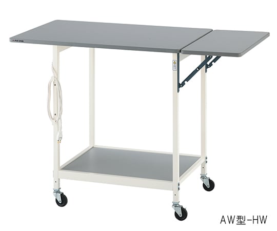 【用途】研究・産業用【品番】3-6783-03【メーカー】アズワン【型番】AW-HW【JAN】4589638265648【入り数】1台※掲載画像は代表画像です。シリーズ共通の画像を使用している場合があり、お届けは商品名に記載の型番・数量となります。■特長天板に軟質PVC製ソフトエッジを施しています。便利な補助台が付いており、作業性をさらに高めました。高さ850mmタイプは天板高さが実験台と同じ850mmなので、作業や機器の運搬など多用途に使用できます。手間いらずな組立済み品！■仕様サイズ（mm）:1200×600×850タイプ:補助天板付き材質:天板/木製合板ソフトエッジ加工（表面抗菌性化粧板）、支柱/メラミン焼付25mm角スチール天板耐荷重:約20kg（均等荷重）キャスター:φ65mmゴム製（ストッパー2個付）棚間隔:645mm重量:21kg付属品:3つ口コンセントタップ（2P・コード長3m）（ALH・BLHを除く）荷姿サイズ:660×1000×900mm　24.00kg※この商品は別途費用が発生する場合があります。