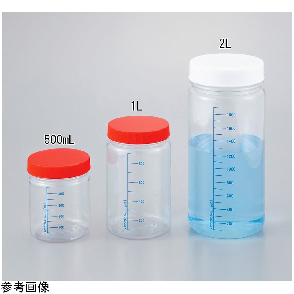 【用途】研究・産業用【品番】4-3899-01【メーカー】アズワン【JAN】4582619630275【入り数】1本※掲載画像は代表画像です。シリーズ共通の画像を使用している場合があり、お届けは商品名に記載の型番・数量となります。■特長見やすい青色目盛線付きです。■仕様容量:500mL口内径×胴径×全高（mm）:φ72×φ90×118入数:1本材質:本体／PVC、フタ／PP、パッキン／発泡PE一目盛:50mL単位（500mLまで）※保管用容器のため、輸送用途には使用しないでください。※密閉容器ではないため、傾けたり寝かして保管しないでください。荷姿サイズ:115×90×90mm