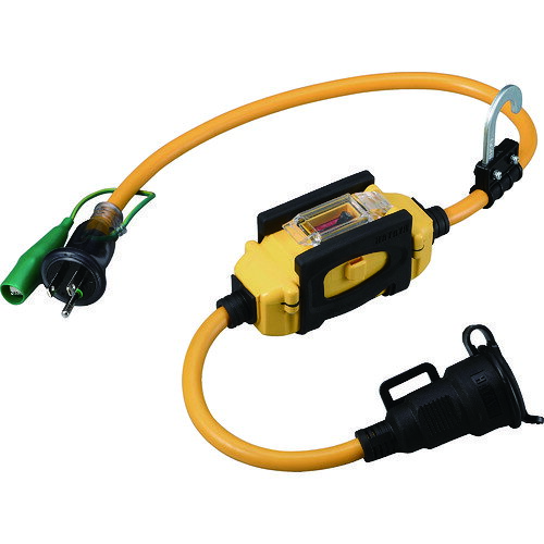 【品番】BFX-011KC【メーカー】（株）ハタヤリミテッド【JAN】4930510419688【販売単位】1本※掲載画像は代表画像です。シリーズ共通の画像を使用している場合があり、お届けは商品名に記載の型番・数量となります。■特長漏電・使いすぎをコンセントの手前で遮断できる漏電遮断器を簡単に設置できます。完全防雨構造なので、雨中でも安心して使えます。衝撃に強いゴム製プロテクターです。吊り下げて使える便利なフック付です。防雨型2P/2P接地付プラグのどちらでもすき間なくはまる兼用コンセントを採用しています。■用途電源と機器の間に取り付け漏電・使い過ぎによる事故を未然に防ぐ後付け漏電遮断器付延長コード。現場の元電源保護に最適改修工事・リフォーム工事、清掃中などに元電源を落としてしまうトラブルを回避に。■注意本製品を取り付けた電路で地絡が発生した時、次の条件では同電路内の元電源の漏電遮断器または安全ブレーカーが本製品の漏電遮断器より先に動作することがありますのでご注意ください。同電路内に設置されている他の漏電遮断器の動作時間が0.1秒以内の高速形の場合本製品の定格電流(15A)を大きく超えて使用した場合短絡(ショート)が発生した場合■仕様コンセント仕様個数:1コンセント仕様定格:2P・15A・125V アース付コンセント仕様形状:（三相1）色:イエロー電線仕様芯数(C):3ブランド名:ハタヤ（（株）ハタヤリミテッド）接地アース:○電線仕様太さ(?):2電線種:ソフトVCT電線仕様長さ(m):0.7製造国:日本該当:修理可能