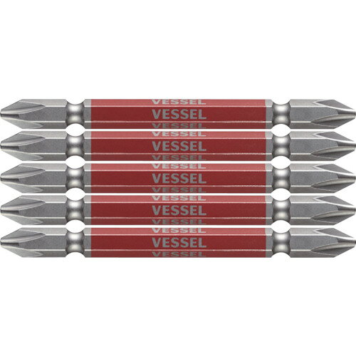 【品番】GS5P2082【メーカー】（株）ベッセル【JAN】4907587336538【販売単位】1Pk※掲載画像は代表画像です。シリーズ共通の画像を使用している場合があり、お届けは商品名に記載の型番・数量となります。■特長剛彩ビット用に開発した印刷機により六角面すべてにカラー印刷、塗装品のようなにじみがなくシャープなエッジで、VESSELロゴもクリアに表示されています。ビット材はダイハード鋼（最高硬度HRC62）を使用しています。精緻な刃先加工で高い嵌合性を実現しました。10色カラーでサイズを色分けし、ビットが選びやすくなっています。強くてしなやかなで耐久性は抜群です。刃先部分にはメッキや塗装がつかないためネジとの食いつきが良く、様々なネジにフィットします。■用途建築、電気、機械組立・整備、精密組立、DIYに。■注意作業時は、保護メガネを着用してください。必要以上に無理な力で使用しないでください。工具は、本来の使用目的以外で使用しないでください。電流が流れているものには使用しないでください。正しい用途・サイズ・使い方を確かめてご使用ください。■仕様シャンク径(mm):6.35全長(mm):82色:赤硬さ:DX(HRC62)ブランド名:VESSEL（（株）ベッセル）刃先:?2該当:RoHS2先端マグネット:入り製造国:日本関連商品VESSEL剛彩ビット（片頭）＋2×300mm GS162300...VESSEL剛彩ビット5本組（両頭）＋2×65mm GS5P2065...VESSEL剛彩ビット5本組（両頭）＋2×110mm GS5P2110...1,110円1,030円1,180円VESSEL剛彩ビット（片頭）＋2×200mm GS162200...VESSEL剛彩ビット（両頭コンビ）＋2／−6×200mm GS142...VESSEL剛彩ビット（両頭）＋4×65mm GS144065...1,050円920円950円VESSEL剛彩ビット2本組（両頭コンビ）＋2／＋3×110mm GS...VESSEL剛彩ビット2本組（両頭コンビ）＋1／＋2×110mm GS...VESSEL電ドラボール用替ビット＋3×100mm USB163100...870円870円1,020円VESSEL電ドラボール用替ビット＋2×150mm USB162150...VESSEL剛彩ビット（片頭ヘックス）対辺10×65mm GSH100...VESSEL剛彩ビット10本組（両頭）＋2×65mm GS10P206...1,020円990円1,410円