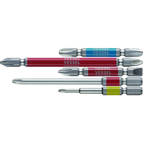 【品番】GS5P-01【メーカー】（株）ベッセル【JAN】4907587336637【販売単位】1Pk※掲載画像は代表画像です。シリーズ共通の画像を使用している場合があり、お届けは商品名に記載の型番・数量となります。■特長六角面すべてにカラー印刷をしており、塗装品のようなにじみがなくシャープなエッジです。ビット材はダイハード鋼（最高硬度HRC62）を使用しています。（?3／?4を除く）精緻な刃先加工で高い嵌合性を実現しました。10色カラーでサイズを色分けし、ビットが選びやすくなっています。強くてしなやかなで耐久性は抜群です。刃先部分にはメッキや塗装がつかないためネジとの食いつきが良く、様々なネジにフィットします。■用途建築、電気、機械組立・整備、精密組立、DIYに。■仕様シャンク径(mm):65/100/110セット内容:両頭?2/?6×65mm、?2×110mm、?3×65mm　片頭?1×65mm、?2×100mmセット内容(本):?1、2、3製造国:日本ブランド名:VESSEL（（株）ベッセル）硬さ:DX(HRC62)先端マグネット:入り該当:RoHS2関連商品VESSEL剛彩ビット5本組（両頭アソート）No．GS5P−02 GS...VESSEL剛彩ビット5本組（片頭ヘックス）アソート65mm GS5P...VESSELGS10P−01剛彩ビットベルト GS10P-01...1,200円1,440円2,140円VESSEL剛彩ビット5本組（両頭）＋2×110mm GS5P2110...アネックス六角レンチカラービット4本組全長65mm ACHX4-65L...VESSEL剛彩ビット10本組（両頭）＋2×65mm GS10P206...1,180円1,480円1,410円VESSEL剛彩ビット5本組（両頭）＋2×150mm GS5P2150...VESSEL剛彩ビット5本組（両頭）＋2×82mm GS5P2082...アネックス六角レンチカラービット5本組全長65mm ACHX5-65L...1,490円1,110円1,570円アネックスエクステンションホルダー200mm AEH-200...VESSEL剛彩ビット5本組（片頭トルクス）アソート65mm GS5P...VESSEL剛彩ビット5本組（片頭トルクス）アソート150mm GS5...1,300円2,340円3,010円