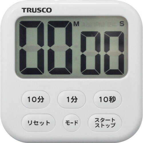 【品番】TDT-542【メーカー】トラスコ中山（株）【JAN】4550414238859【販売単位】1個※掲載画像は代表画像です。シリーズ共通の画像を使用している場合があり、お届けは商品名に記載の型番・数量となります。■特長「10分」、「1分」、「10秒」刻みでタイマーが簡単にセットできます。時計機能がついているので、タイマーとして使用しない時は時計としてご使用いただけます。液晶面が63mm×30mmと大きく、数字が見やすいです。立てかけスタンド、壁掛けフック、強力マグネットがついているためあらゆる場所でご使用いただけます。■用途製造・作業工程の時間管理などに。■注意提供不可：SDS■仕様奥行(mm):19最小計時(秒):10製造国:中国最小計時(分):1ブランド名:TRUSCO（トラスコ中山（株））幅(mm):80電源(V):単4乾電池×1本(別売)色:ホワイト高さ(mm):80最大計時:99分59秒関連商品リンクシー多機能ストップウォッチLS003Bブラック LS003B...TRUSCO防水ストップウォッチバックライト付 WPSW-BL...TRUSCO防滴型ストップウォッチ T-709RN-A...1,600円3,180円3,000円TRUSCOストップウォッチ TSW-121...SEIKOストップウオッチ防滴タイプ SSBJ025...シチズン防滴型ストップウォッチ055（防雨タイプ（JIS防雨型））黒 ...5,060円11,340円3,310円シチズン防滴型ストップウォッチ058（防滴タイプ（JIS防滴2型））黒...SEIKOストップウオッチソーラースタンダードブラック SVAJ001...SEIKOストップウオッチソーラースタンダードイエロー SVAJ003...7,300円10,290円10,290円SEIKOストップウオッチソーラースタンダードブルー SVAJ005...HIOKI携帯用ケースC0204 C0204...TRUSCOアンテナ式点検鏡丸型30mm TT-30M...10,290円1,330円1,320円
