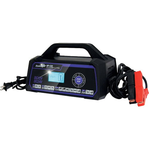 【品番】MP-230【メーカー】大自工業（株）【JAN】4906918177994【販売単位】1台※掲載画像は代表画像です。シリーズ共通の画像を使用している場合があり、お届けは商品名に記載の型番・数量となります。■特長コンセント（AC100V）からDC12・24Vバッテリーへ充電する機器です。セルスタート補助機能付です。■用途バッテリー充電に。■仕様奥行(mm):225高さ(mm):150適合バッテリー(V):DC12/24幅(mm):278入力電圧(V):AC100製造国:中国保護機能:出力カット(逆接続、クリップ接続、不良、電圧確認、高温、タイムオーバー、短絡)ブランド名:Meltec（大自工業（株））関連商品Meltecジャンプスターター MP-2CELLSTARバッテリー充電器 DP-2500...BALブースターケーブル12V／24V・200A・5M 1685...43,850円37,600円17,800円グリーンライフカートリッジ式純水器ピュアニッシュ JU-01...MeltecブースターケーブルDC12V／24V・100A3．5m B...BALブースターケーブル12V／24V・100A・5M 1683...19,190円4,300円4,720円BALブースターケーブル12V・80A・3．5M 1681...ニチフ手動圧着工具NH79Aテレクリンプ用 NH79A...TRUSCOヤンキーバイス100mm YV-100S...3,180円20,040円20,000円BALブースターケーブル12V／24V・100A・3．5M 1682...BALブースターケーブル12V／24V・120A・5M 1684...LindaL＆Wクレスト水性タイヤワックス18kg BB27...3,740円5,740円12,600円