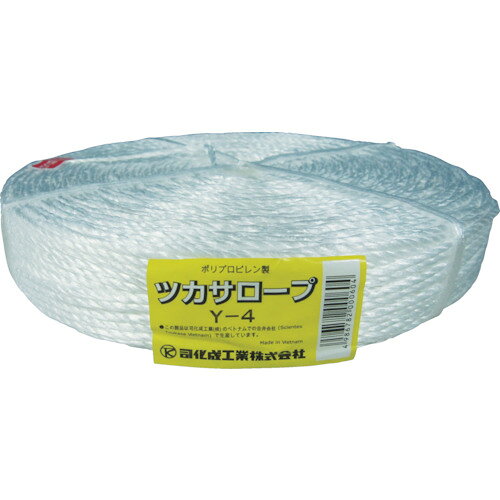 【品番】Y-4【メーカー】司化成工業（株）【JAN】4986782000604【販売単位】1巻※掲載画像は代表画像です。シリーズ共通の画像を使用している場合があり、お届けは商品名に記載の型番・数量となります。■特長表面を熱処理していますので使用中にバラけません。■用途一般荷造り、結束など。■仕様線径(mm):4ブランド名:ツカサ（司化成工業（株））長さ(m):400色:白該当:RoHS2製造国:ベトナム標準幅(mm):4
