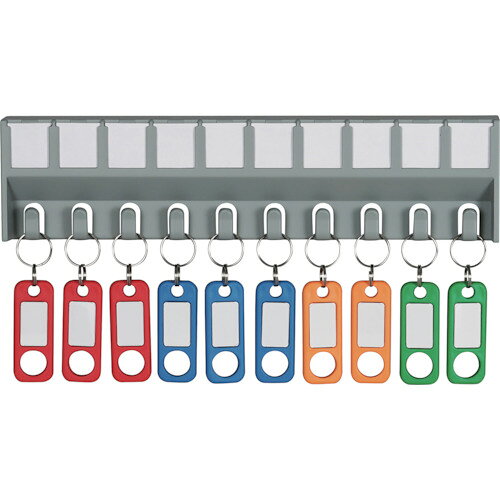 【品番】CKH-10【メーカー】カール事務器（株）【JAN】4971760002251【販売単位】1S※掲載画像は代表画像です。シリーズ共通の画像を使用している場合があり、お届けは商品名に記載の型番・数量となります。■特長スチール面に取り付け可能なマグネット付きです。キーホルダーは、赤、青、橙、緑で色別され、名前が書けるネームシート付きなので、鍵の取り間違えを防止します。■仕様ホルダ数(個):10奥行(mm):23高さ(mm):62製造国:中国ブランド名:カール（カール事務器（株））