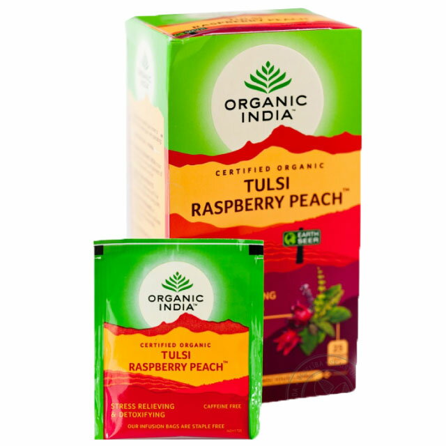 オーガニックティー トゥルシー ラズベリーピーチティー25袋TULSI RASPBERRY PEACH 25Tea Bagsオーガニック インディア デカフェ ノンカフェイン カフェインレス トゥルシー インド ハーブティー 紅茶 チャイ ティーバッグ 輸入 海外 ギフト 贈り物