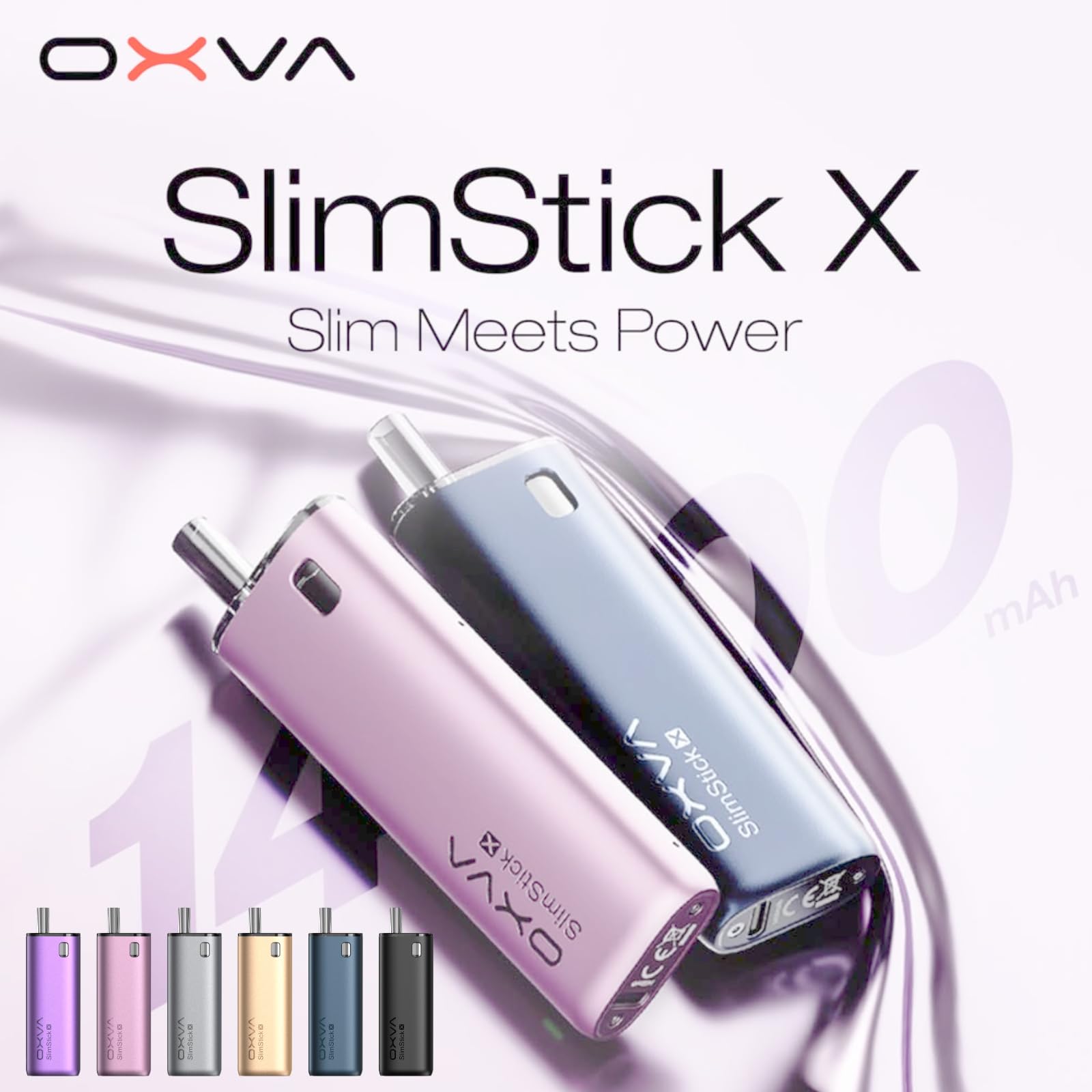 SlimStick XについてOXVA SlimStick Xは、厚さ14mmの薄型ボディに1400mAhバッテリーを搭載したリフィラブルポッドキットです。2mlトップフィル式ポッド、1.0Ωコイル、Type-C充電に対応し、LEDインジケーターと振動で状態を確認できます。本商品にはリキッドおよびニコチンは含まれません。 製品仕様バッテリー容量1400mAhポッド容量2mlコイル抵抗1.0Ωサイズ90×32×14mm重量55g素材アルミ合金、PCTG充電Type-C（5V/1A）注液方式トップフィル セット内容SlimStick X 本体 × 1リフィラブルカートリッジ × 1シリコンノズル × 1取扱説明書（英語）× 1商品の特徴薄型ボディに1400mAh。毎日使いやすいSlimStick X。 関連商品OXVA SlimStick X 交換用PODカートリッジ 1箱（2個入り）