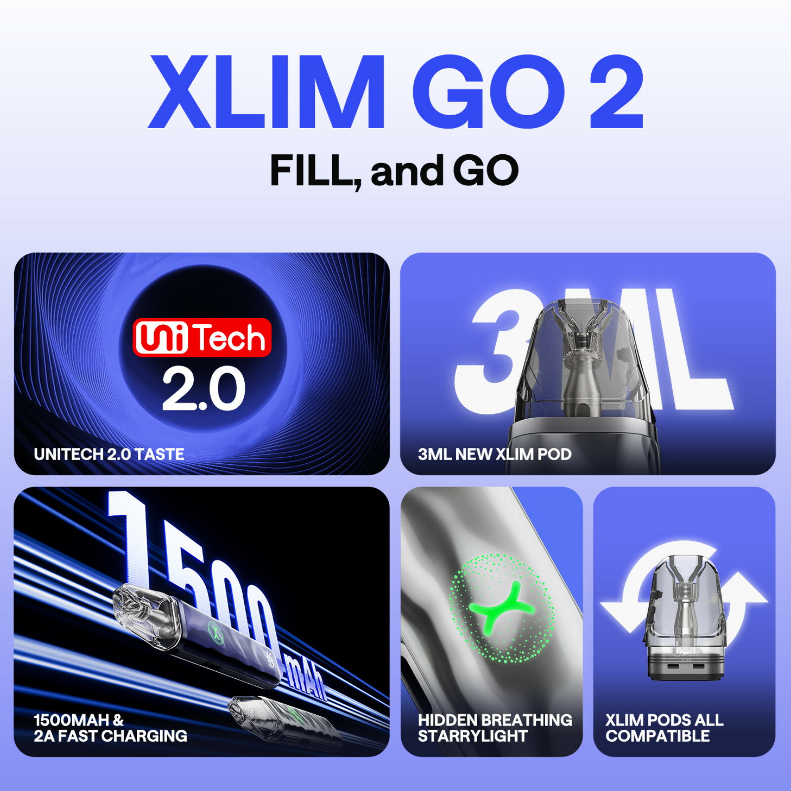 OXVA XLIM GO 2 �ݥåɥǥХ��� ��1500mAh�Хåƥ꡼��ܡåܥ���ʤ����