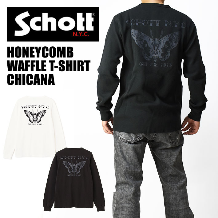 Schott ショット 長袖 ハニカムワッフルTシャツ CHICANA ヘンリーネック プリントTシャツ メンズ 782-3230017