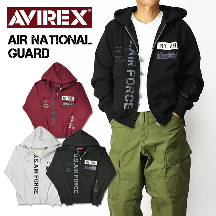 セール AVIREX アビレックス -THE EMPIRE CITY COLLECTION- ジップパーカー AIR NATIONAL GUARD ミリタリー スウェットパーカー プリント メンズ 7833231010