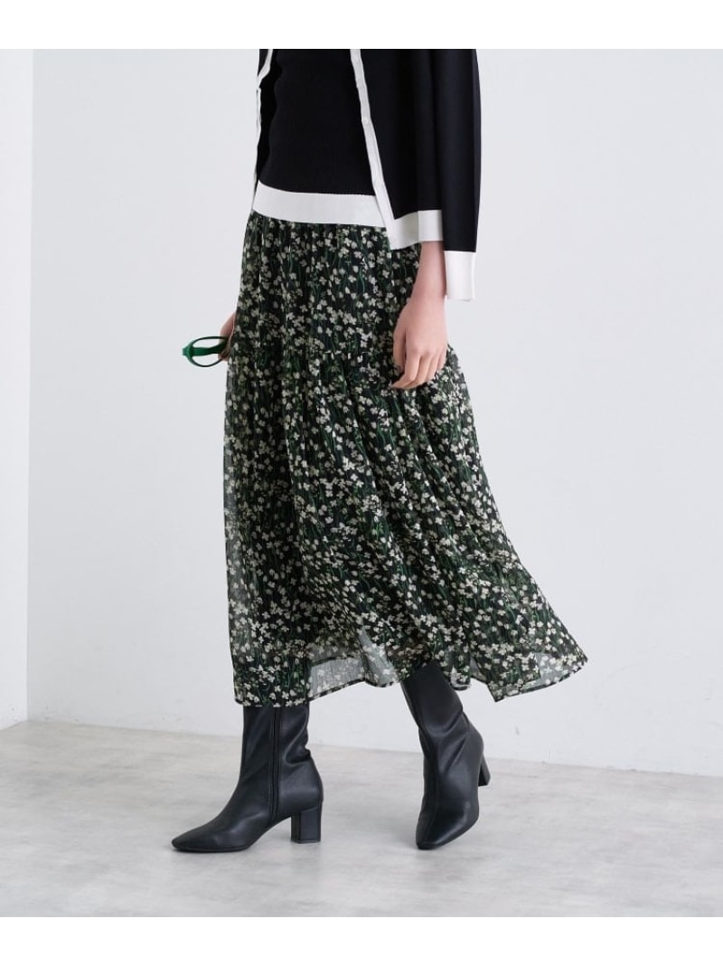 【セットアップ可能】フラワーシフォンスカート INDIVI インディヴィ スカート ロング・マキシスカート ブルー ベージュ【送料無料】[Rakuten Fashion]のサムネイル