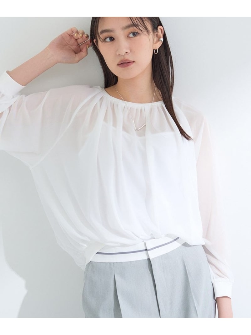 【SALE／57%OFF】【体型カバー/マシンウォッシュ対応】シアージャージトップス INDIVI インディヴィ トップス カットソー・Tシャツ グレー ホワイト パープル ブラック【RBA_E】【送料無料】[Rakuten Fashion]のサムネイル