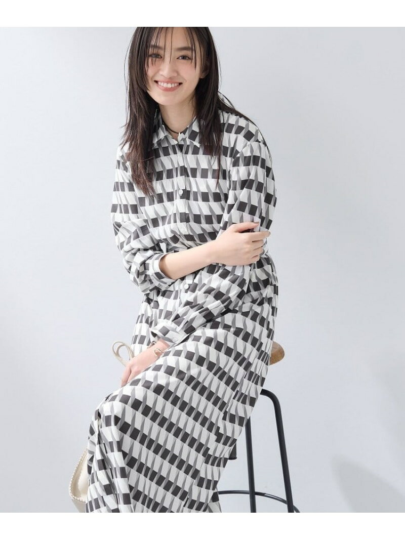 Rakuten - 【SALE／50%OFF】【洗える/2WAY】ベルト付き ジオメトリック柄 シャツワンピース INDIVI インディヴィ ワンピース・ドレス その他のワンピース・ドレス ネイビー ブラック【RBA_E】【送料無料】[Rakuten Fashion]