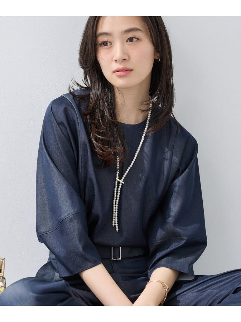 【SALE／20%OFF】【洗える/UVケア/SETUP可能】デニムライク ランタン袖ブラウス INDIVI インディヴィ トップス シャツ・ブラウス ネイビー ブルー【RBA_E】【送料無料】[Rakuten Fashion]