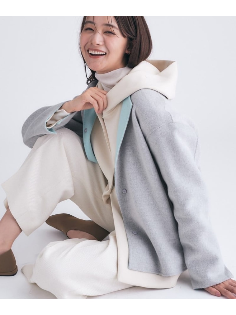 【SALE／15%OFF】【配色デザイン/ショート丈】ウールリバー ノーカラーコート INDIVI インディヴィ ジ..