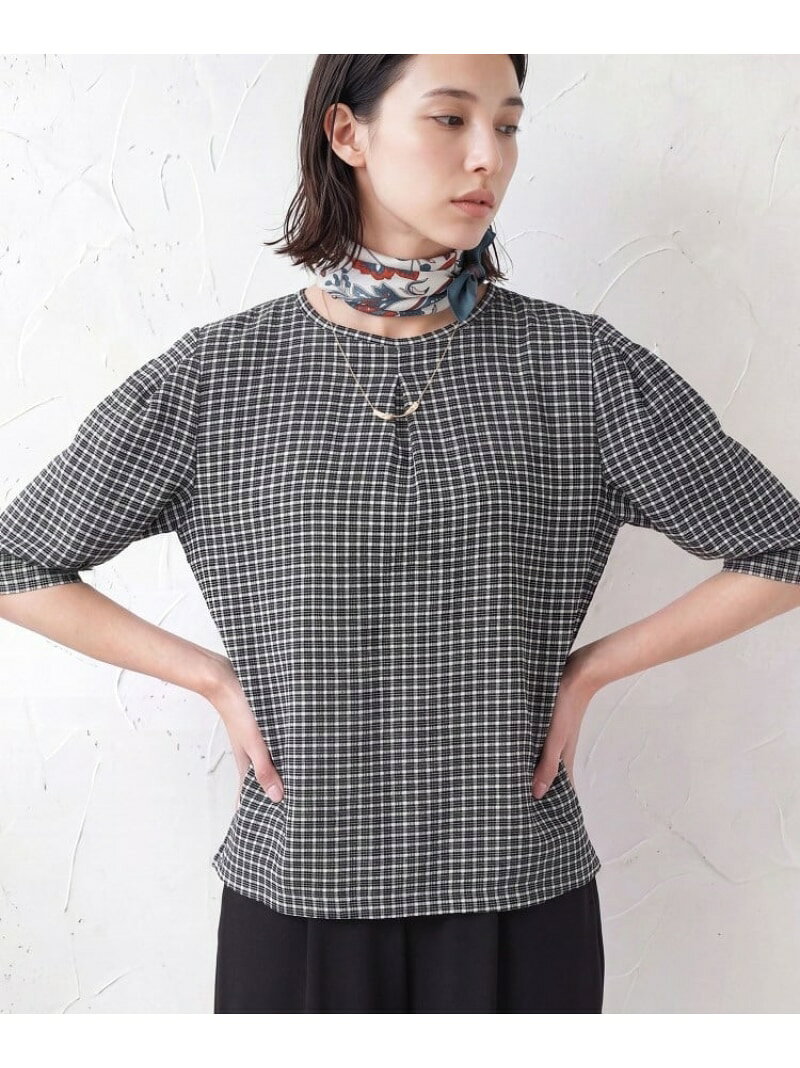 【SALE／30%OFF】【UVケア/吸汗速乾】チェック柄タックボリュームスリーブトップス INDIVI インディヴィ トップス カットソー・Tシャツ ブラック グリーン ネイビー ホワイト【RBA_E】【送料無料】[Rakuten Fashion] indivi-10003036 INDIVI サンプル画像2