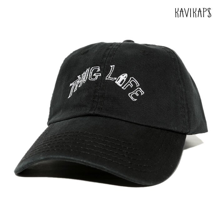 【メール便対応】KAVI KAP THUG LIFE STRAP BACK CAP【BLACK】(通販 メンズ レディース 男 女 兼用 帽子 6パネル キャップ ローキャップ ブラック 黒)