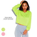 TRES BIEN クロップドボーダーフーディー【NEON CORAL/NEON YELLOW】(Class クラス 通販 レディース 海外 インポート ファッション 輸入 LA 長袖 ロングスリーブ パーカー ボーダー 蛍光 ネオン)