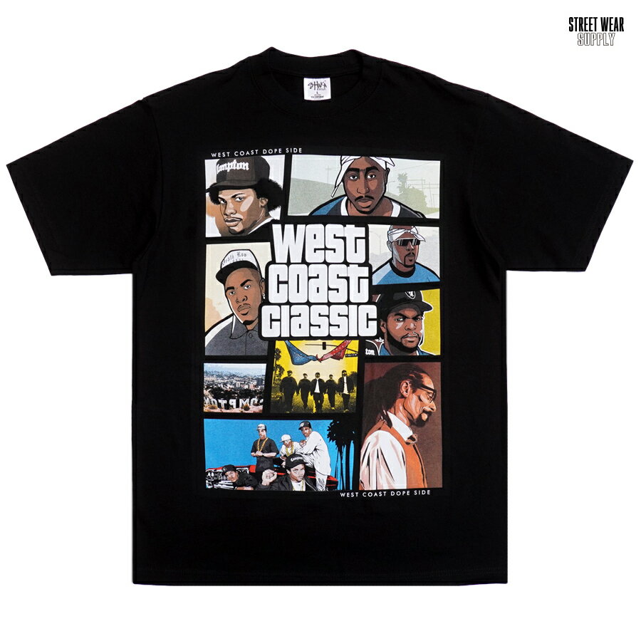 アイスキューブ 【送料無料★ラスト1点】STREETWEAR SUPPLY WEST COAST CLASSIC Tシャツ【BLACK】(L・XL・2XL・3XL)(通販 メンズ 大きいサイズ 半袖 T-SHIRTS プリント ストリート ブラック 黒 HIPHOP ヒップホップ 2PAC SNOOP DOGG スヌープドッグ ICE CUBE アイスキューブ)