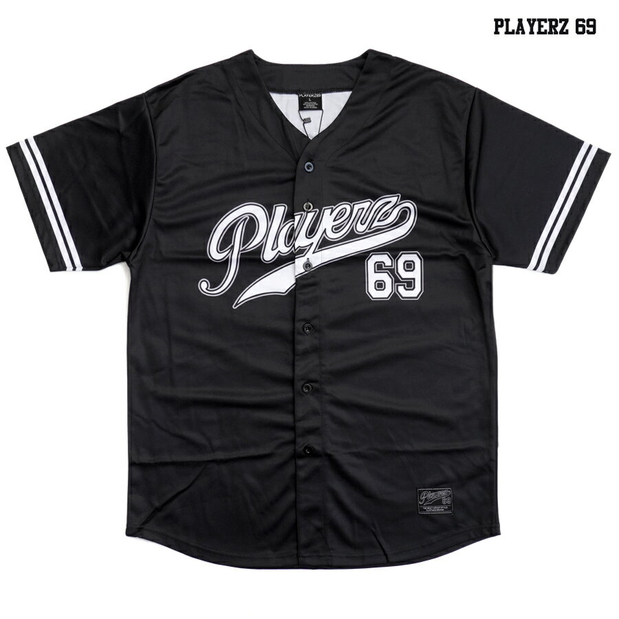 【売りつくし40%★送料無料】PLAYERS 69 BASEBALL JERSEY【BLACK】(M・L・XL・2XL)(通販 メンズ 大きいサイズ プレイヤーズ ベースボール ジャージ 半袖 ロゴ ショートスリーブ)