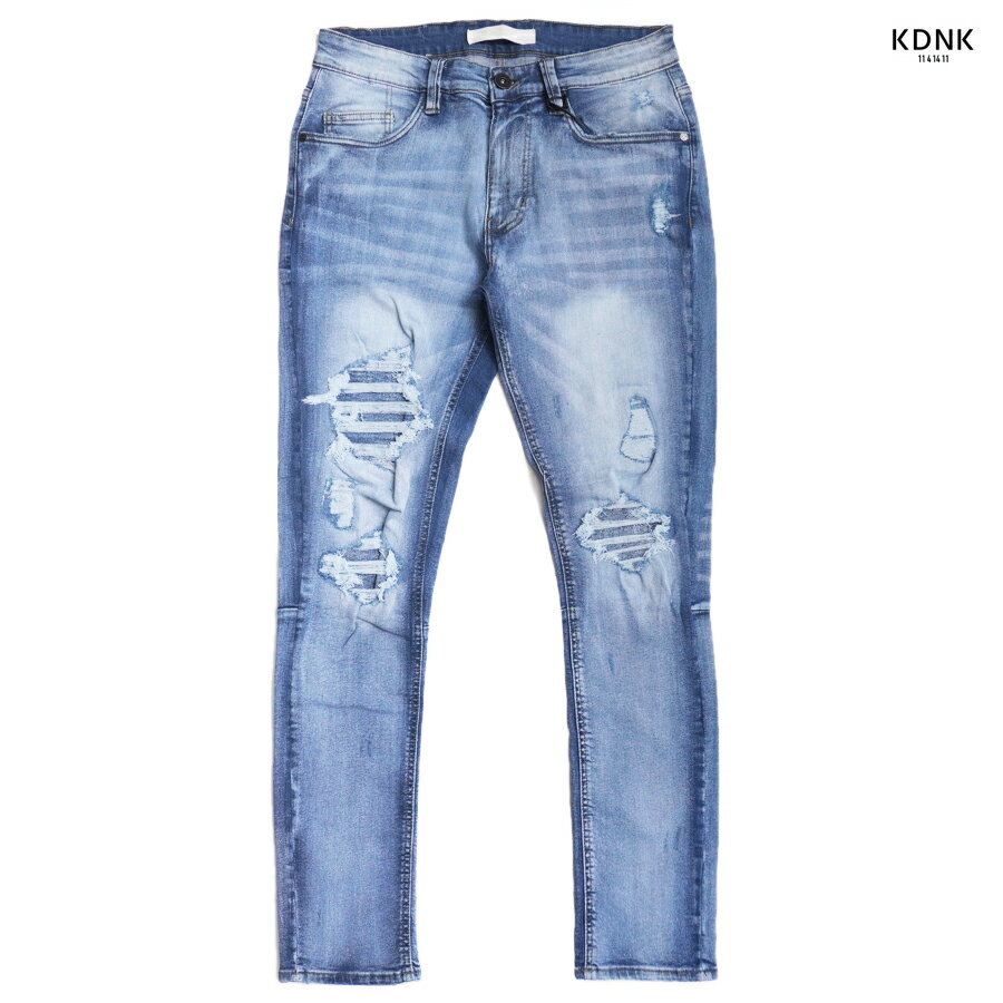 楽天Indoor Class Online Store【PRICE DOWN 30％★送料無料】KDNK DENIM STRING JEANS【WASH BLUE】（30・32・34・36・38）（通販 メンズ 大きいサイズ ロング デニム パンツ ジーンズ ダメージ ウォッシュ ブルー KND4518）