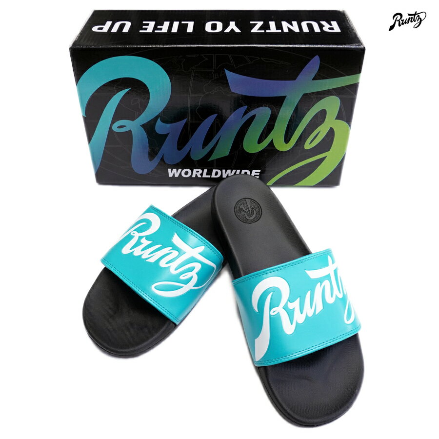 【送料無料】RUNTZ LOGO SLIDES【BLACK TEAL】 US 8・US 9・US 10・US 11 26cm・27cm・28cm・29cm RUNTZ 通販 サンダル シャワーサンダル スリッパ 靴 