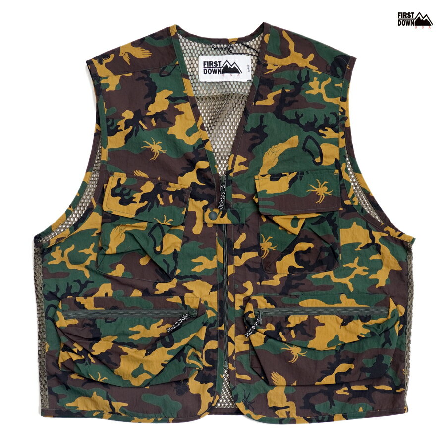 楽天Indoor Class Online Store【売りつくし40％★送料無料★ラスト1点】FIRST DOWN RIVER VEST TASLAN NYLON【CAMOUFLAGE】（M・L・XL）（FIRST DOWN ファーストダウン 通販 ベスト メンズ 大きいサイズ カモフラージュ 迷彩）