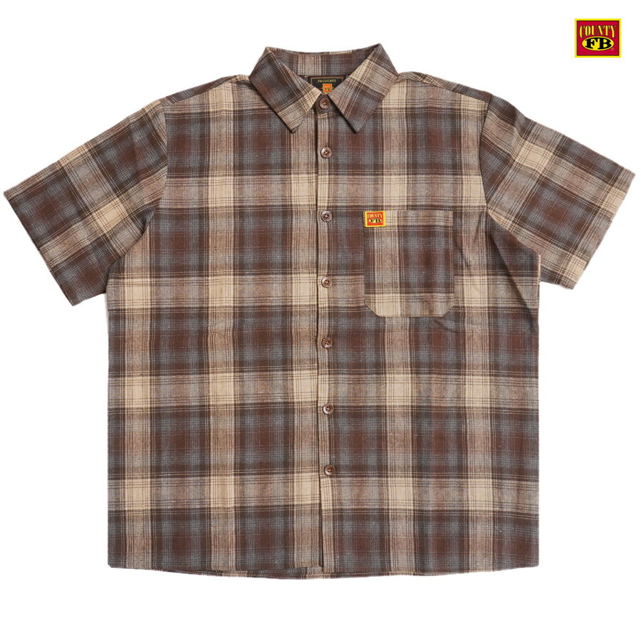 楽天Indoor Class Online Store【送料無料】FB COUNTY CHECKER FLANNEL S/S SHIRT【BROWN×KHAKI】（M・L・XL・2XL）（通販 メンズ 大きいサイズ シャツ フランネルシャツ ネルシャツ チェックシャツ 半袖 ショートスリーブ）