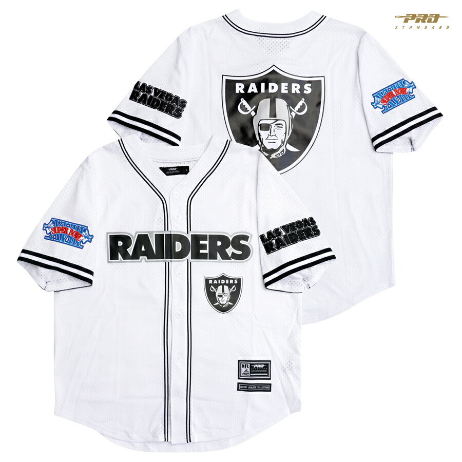 【売りつくし30 ★送料無料】PRO STANDARD LAS VEGAS RAIDERS MESH BUTTON UP JERSEY【WHITE】(L XL 2XL)(プロスタンダード 通販 メンズ 大きいサイズ ジャージ 半袖 メッシュ ベースボールシャツ ショートスリーブ レイダース)