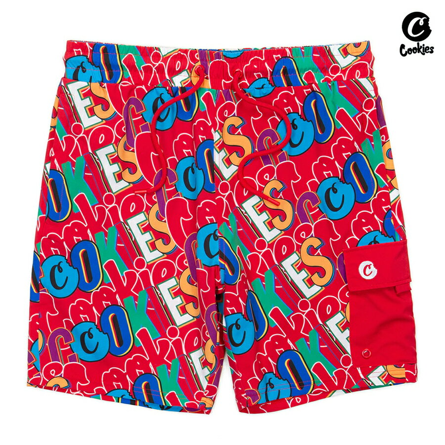 【売りつくし50%★送料無料】COOKIES ON THE BLOCK SWIM TRUNK SHORTS【RED】(M・L・XL)(COOKIES クッキーズ アパレル 服 通販 メンズ 大きいサイズ ショーツ ハーフパンツ スイムショーツ 水着)