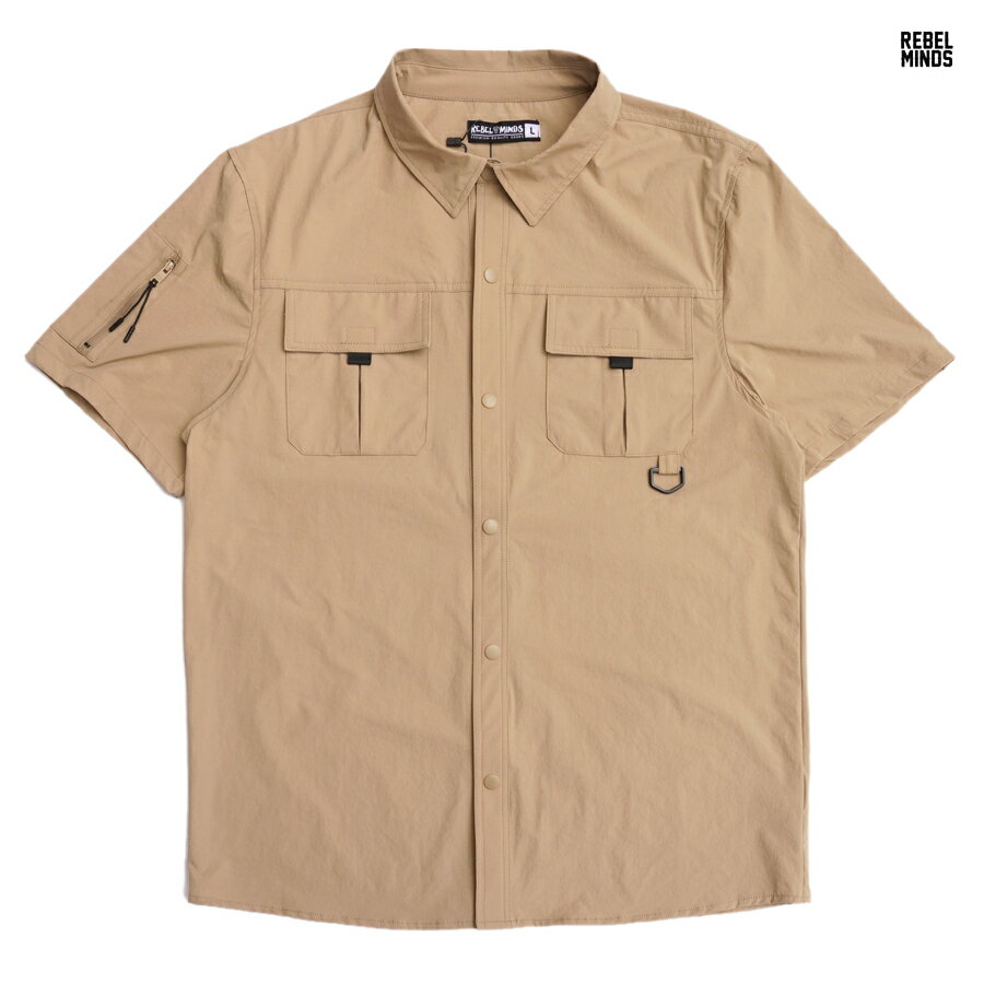 楽天Indoor Class Online Store【売りつくし50％★送料無料★ラスト1点】REBEL MINDS BUTTON SHIRTS【BEIGE】（M・L・XL・2XL・3XL）（通販 メンズ ボタンシャツ シャツ 半袖 ショートスリーブ シンプル 無地）